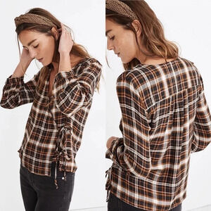MADEWELL Plaid Gauze Double-Tie Wrap Top Size XS